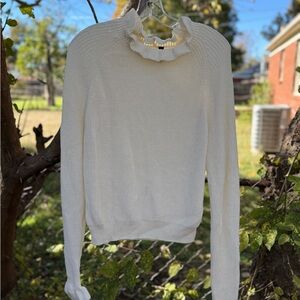 Elegant White Ruffled Sweater
